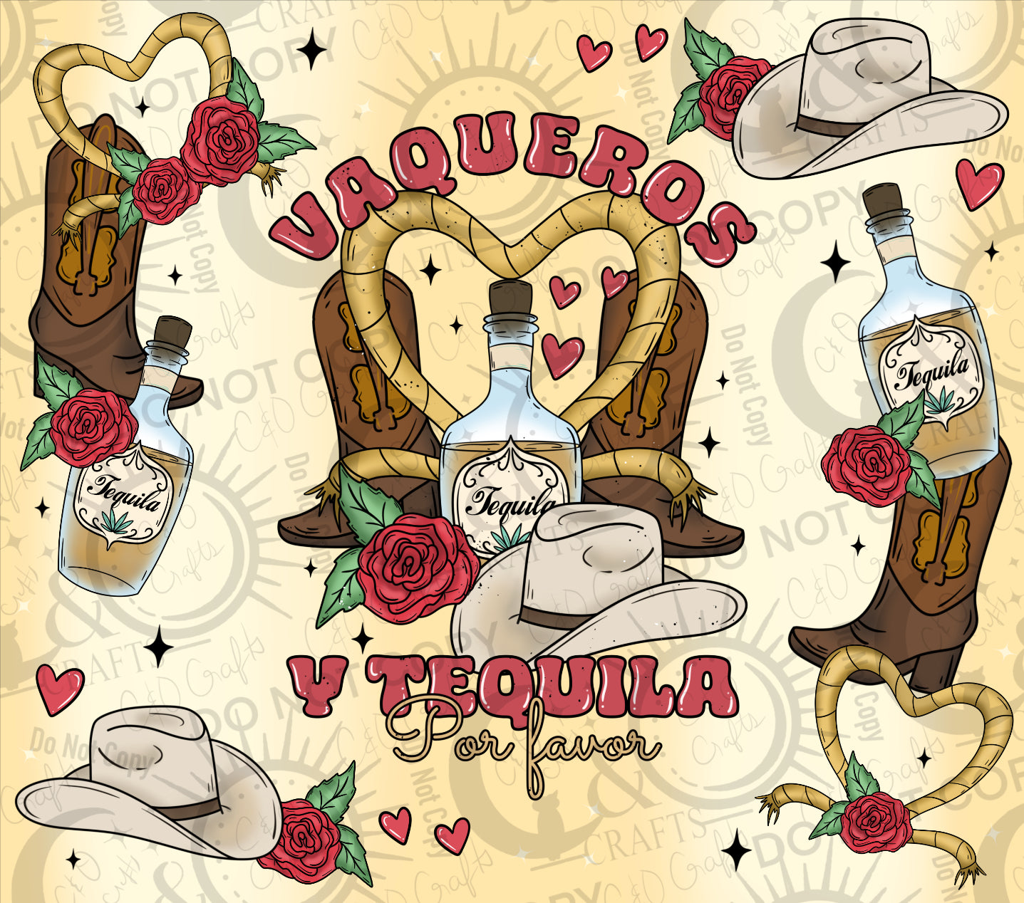 Vaqueros y Tequila 20oz Wrap PNG