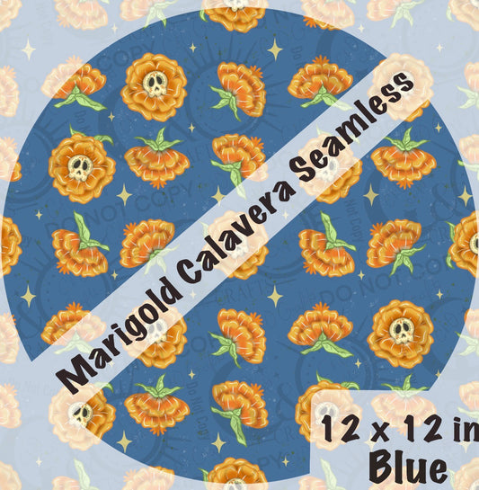 Marigold Calavera Blue 12x12 in. Seamless