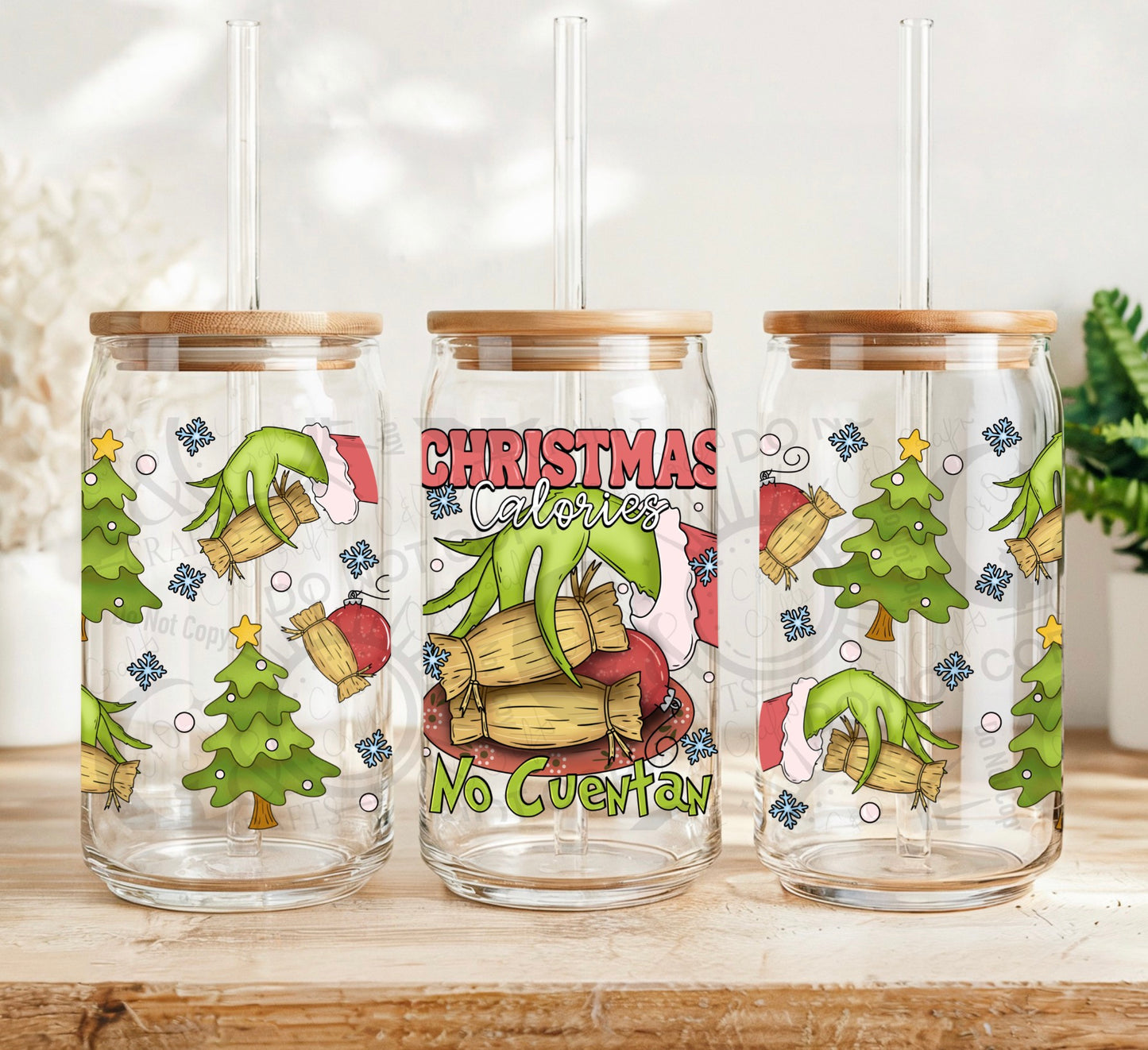 Christmas Calories (green hand) 16oz PNG